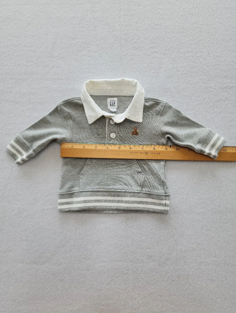 Baby GAP 2 Piece Outfit Set 0-3 Months Gray Polo Sweatshirt Jogger Pants Bear Lo